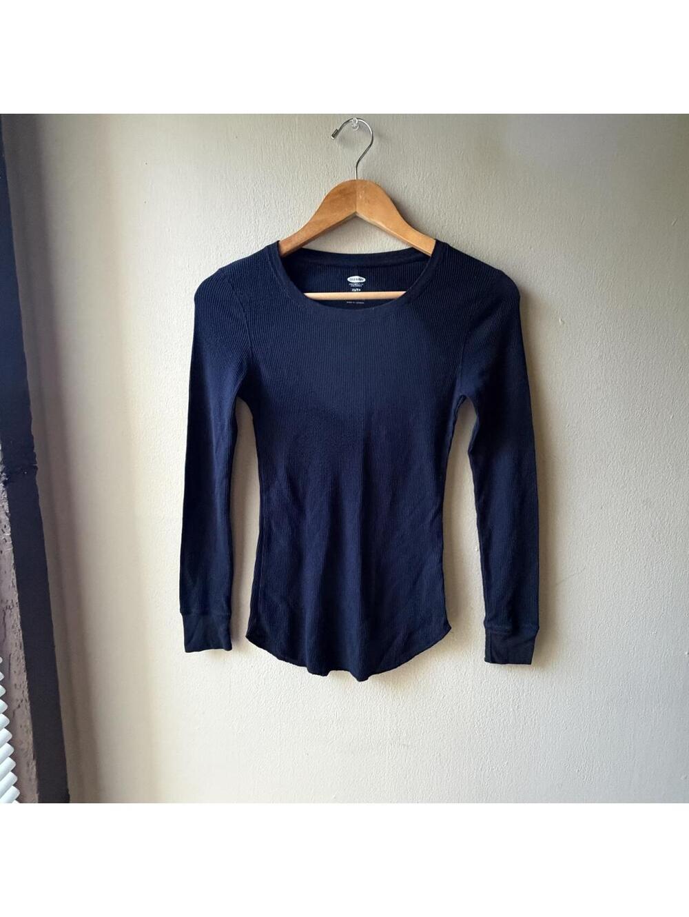 Old Navy Black Fitted Waffle Knit Thermal Top XS
